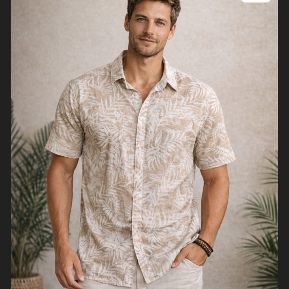 Margaritaville Light Brown Tropical Linen Silk Shirt